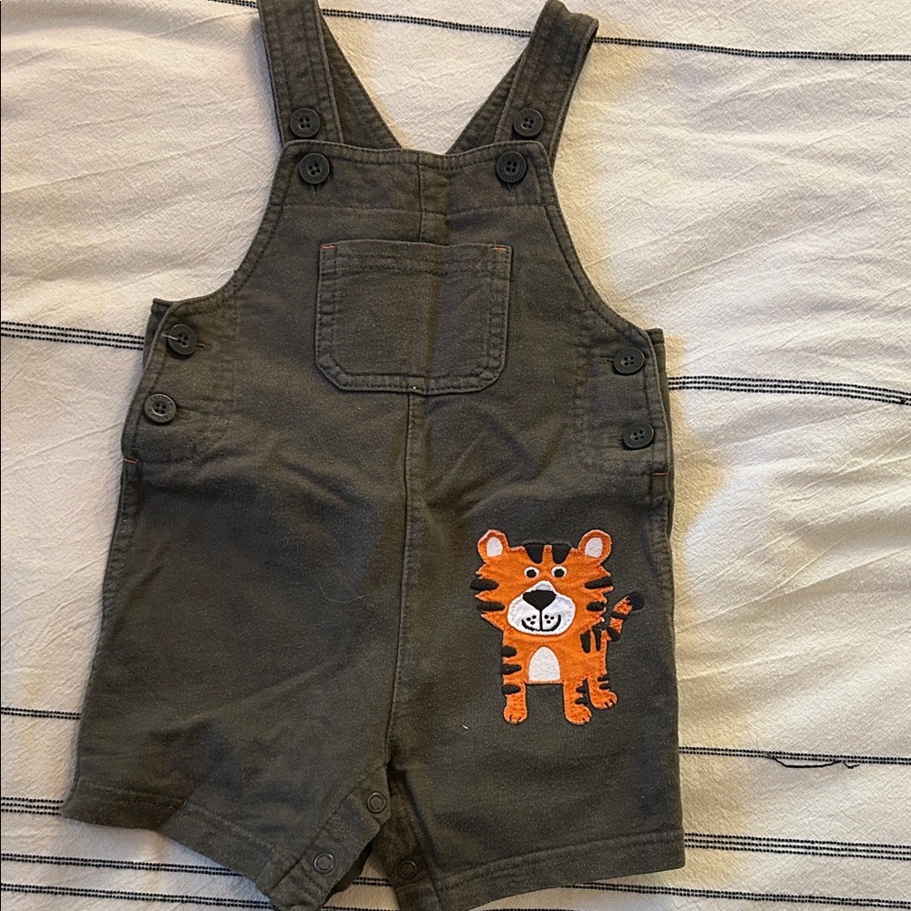 Carter's Dark Green Overalls with Tiger Design